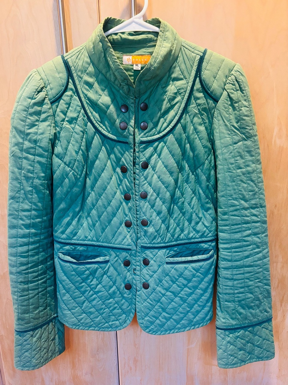 Tulle / Anthropologie vintage Quilted  Green military jacket